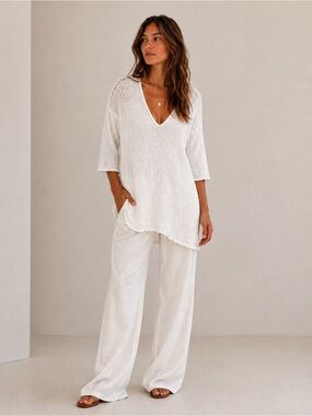 La Bottega di Brunella White Crinkle Tunic Boho Coastal Cottagecore Sheer linen
